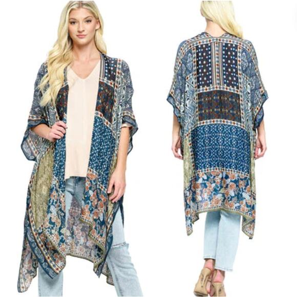Rachel Roy Womens Lagenlook Artsy Boho Hippie Viscose Floral Kimono One‎ Size - Picture 1 of 8